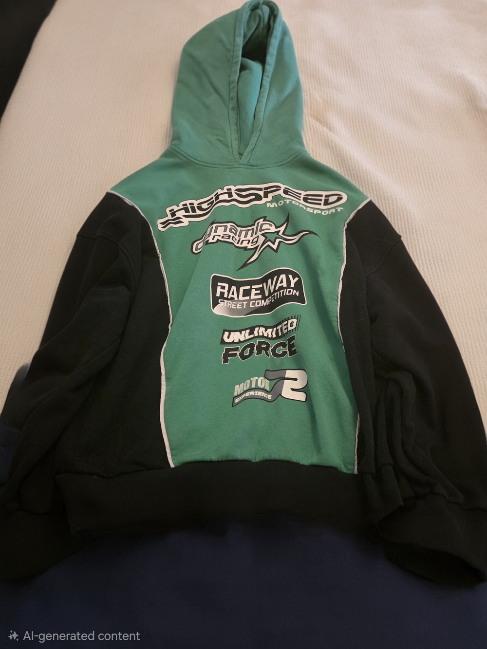 Bershka Green and Black Motorsport Hoodie